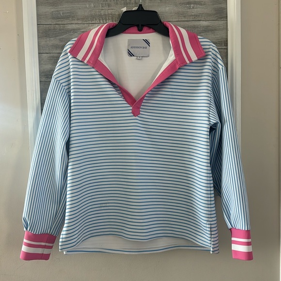 Addison Bay Tops - Addison Bay Easy Rugby in White/Matisse/Petal